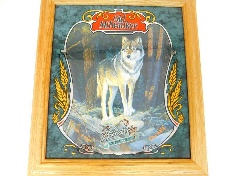 lot 8 image: Framed Old Milwaukee Wildlife Series II The Wolf Sign