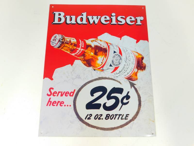 lot 12 image: Budweiser Metal Sign ----2001 Anheuser-Busch, Inc
