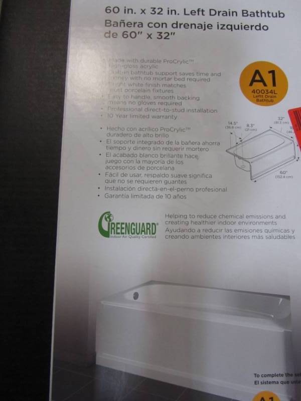 lot 114 image: DELTA CLASSIC 400 LEFT-HAND DRAIN SOAKING TUB