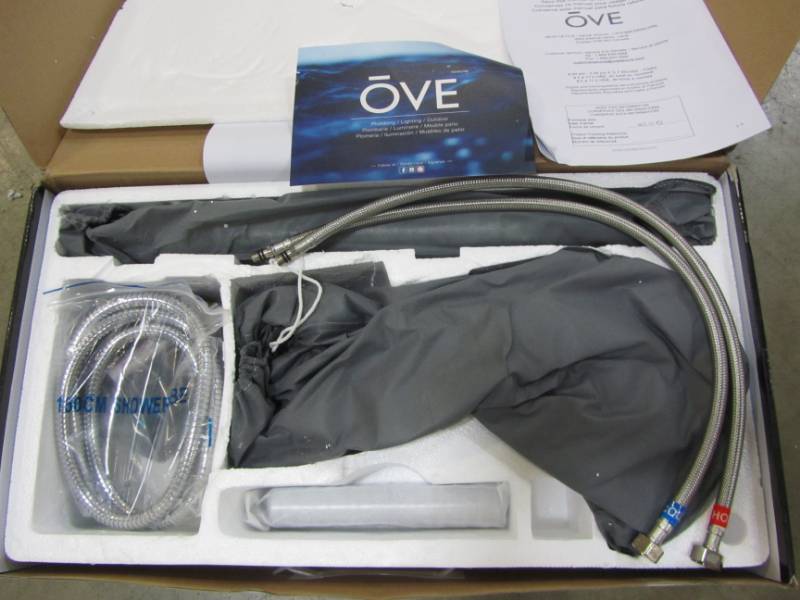 lot 116 image: OVE 1-HANDLE FREESTANDING ROMAN TUB FAUCET WITH HAND SHOWER IN CHROME