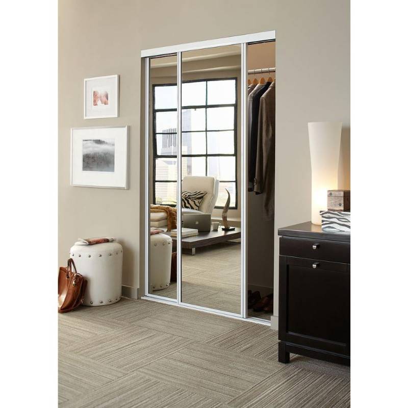 lot 155 image: 84 CONCORD MIRRORED WHITE ALUMINUM INTERIOR SLIDING DOOR