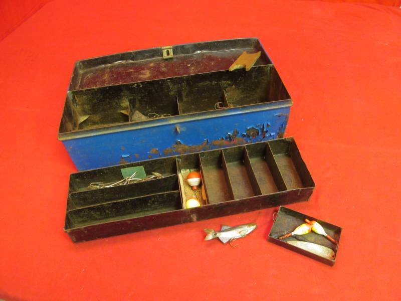 lot 34 image: vintage metal tackle box