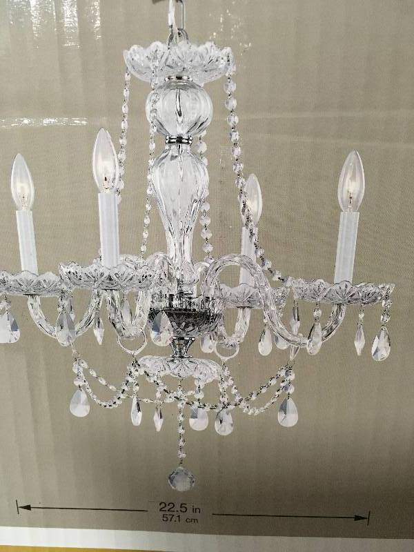 Hampton Bay Lake Point 4-Light Chrome and Clear Crystal Chandelier New