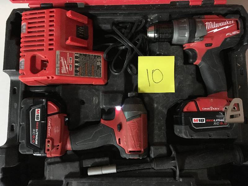 Milwaukee M18 FUEL ONE-KEY 18-Volt Lithium-Ion Brushless Cordless Hammer DrillImpact Driver Combo Kit w(2) 5.0Ah Batteries,used in working condition
