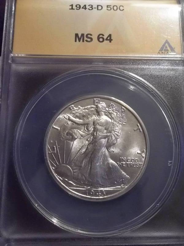 lot 68 image: 1943 D  Walker Half Dollar In Graded Holder