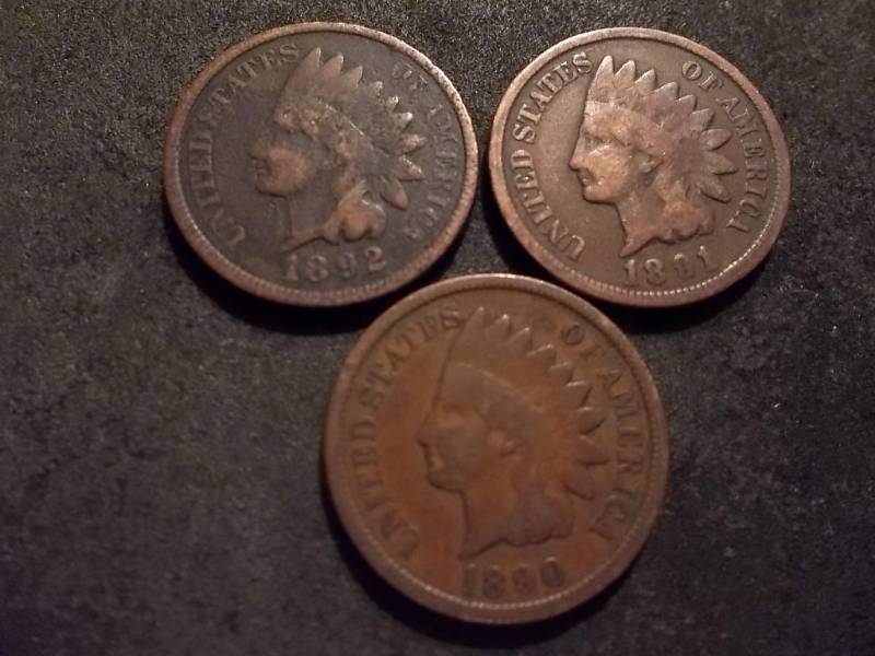 lot 152 image: 1890, 1891, 1892 Indian Head Cents