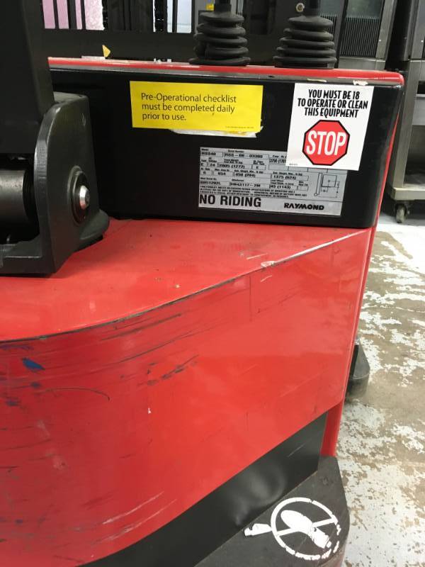 lot 10 image: Raymond Rss40 Walkie Stacker 24v 3750 Lb Capacity Side Shift 128  Lift 345 Used with in the last 5 month. Please not winning bidder will need to bring help to remove equipment.