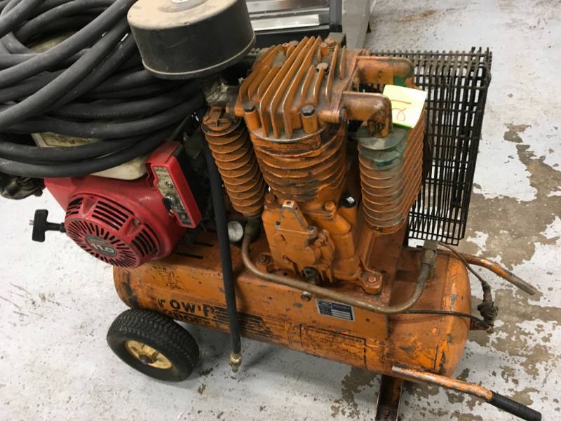 lot 21 image: PowR profile air compressor GX340 11.0 HP used with in 5 month some wear and tear from using. please note winning bidder will need to bring help to remove equipment.