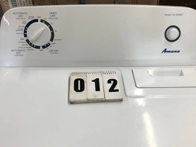 lot 12 image: White Amana Electric Dryer