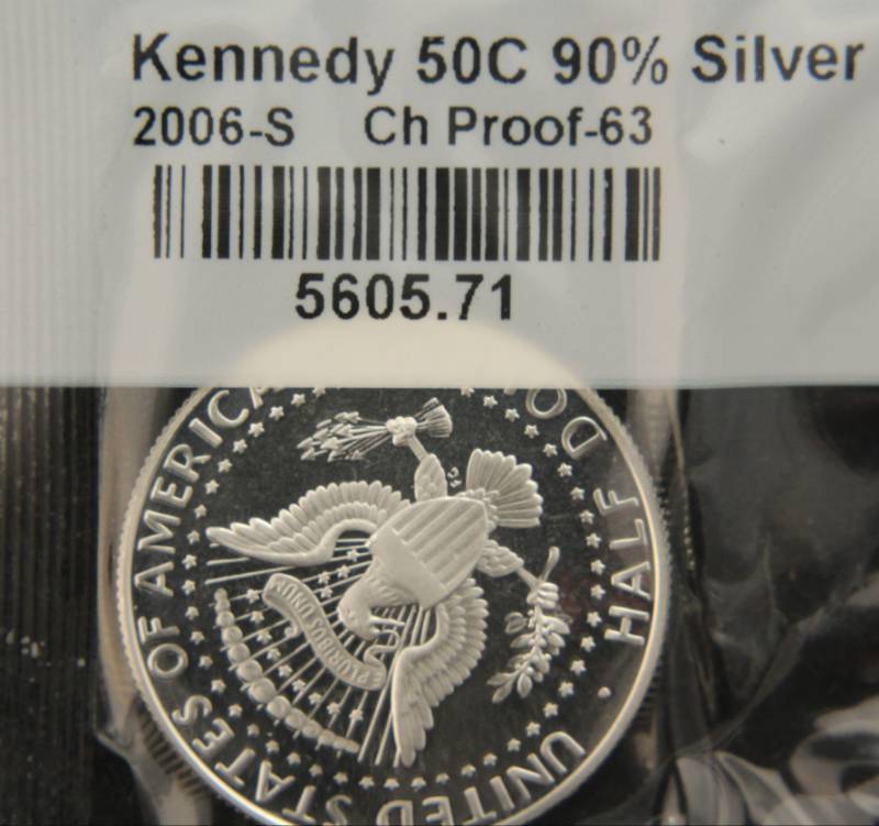 lot 17 image: 2006-S PROOF 90% SILVER KENNEDY HALF DOLLAR IN LITTLETON PKG