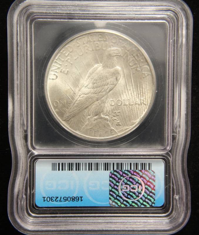 lot 22 image: 1925 PEACE SILVER DOLLAR MS65 ICG