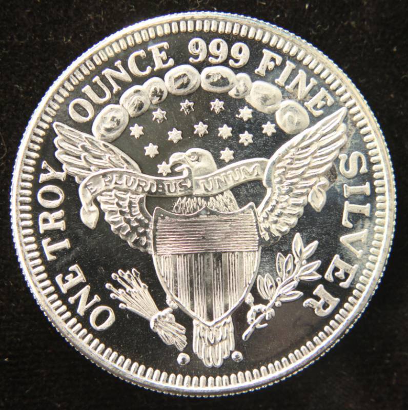 lot 28 image: 1 TROY OZ. .999 FINE SILVER DEPT OF THE ARMY ROUND