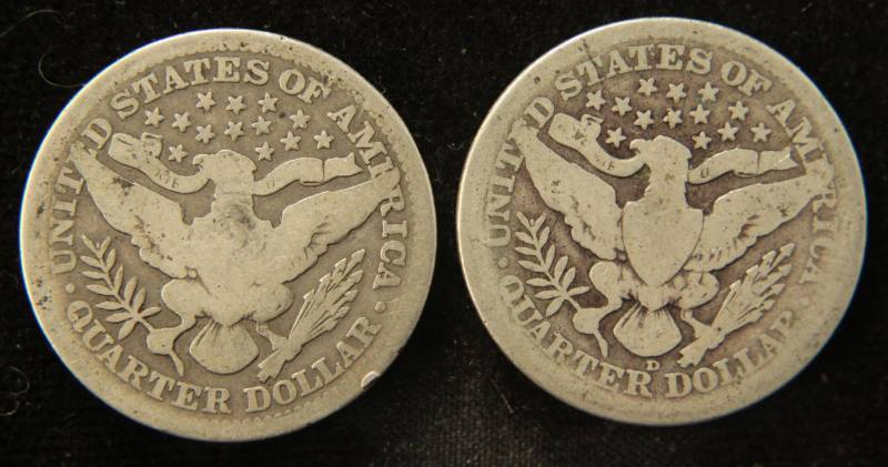 lot 31 image: (2) BARBER SILVER QUARTERS 1911 & 1916-D