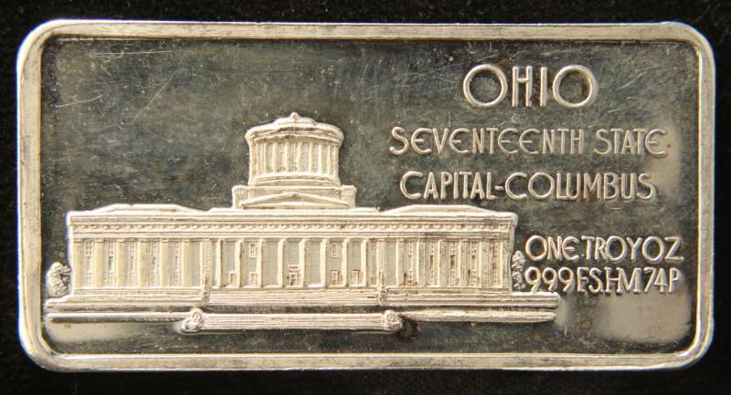 lot 36 image: 1 TROY OZ. .999 FINE SILVER BAR 50 STATES SERIES OHIO