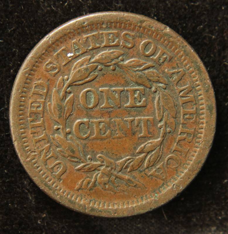 lot 41 image: 1854 US BRAIDED HAIR LARGE CENT XF