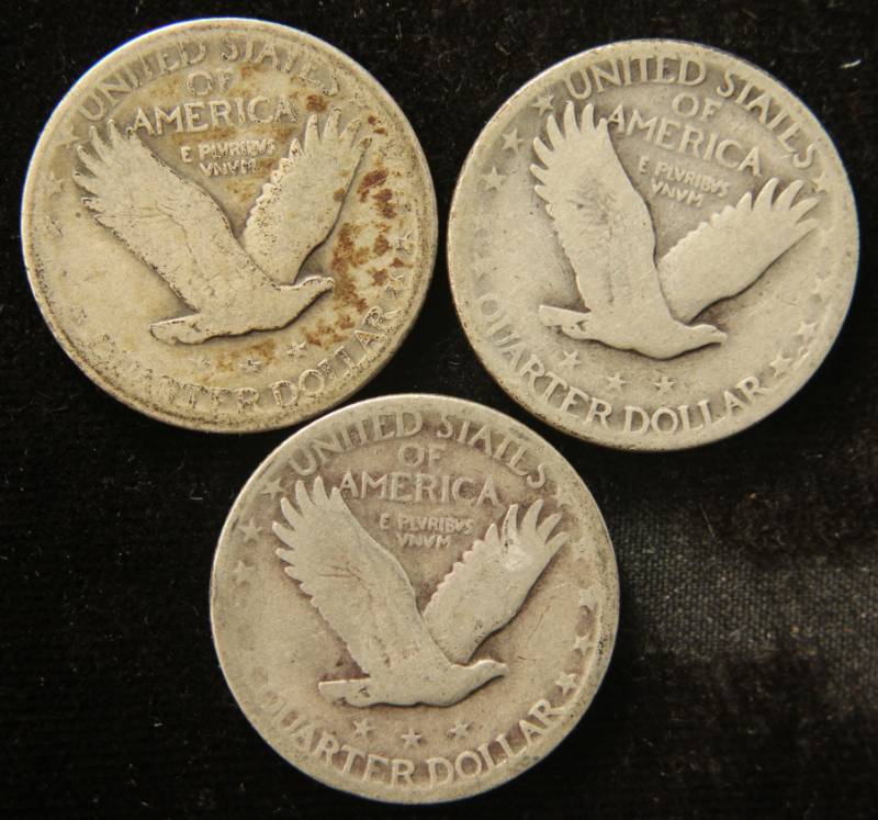 lot 43 image: (3) STANDING LIBERTY SILVER QUARTERS 1925 1926-D 1929-D