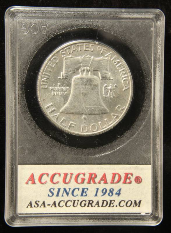 lot 45 image: 1954-D FRANKLIN SILVER HALF DOLLAR MS65FBL OLD ACCUGRADE