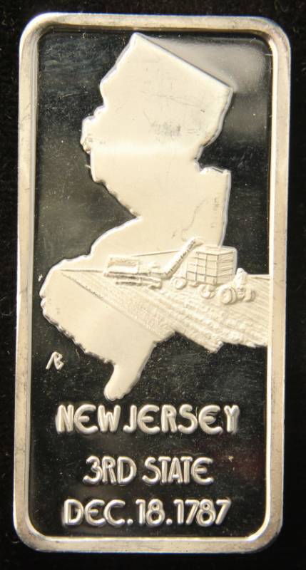 lot 50 image: 1 TROY OZ. .999 FINE SILVER BAR 50 STATES SERIES NEW JERSEY