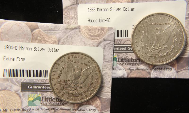 lot 58 image: (2) MORGAN SILVER DOLLARS 1883 AU & 1804-O XF
