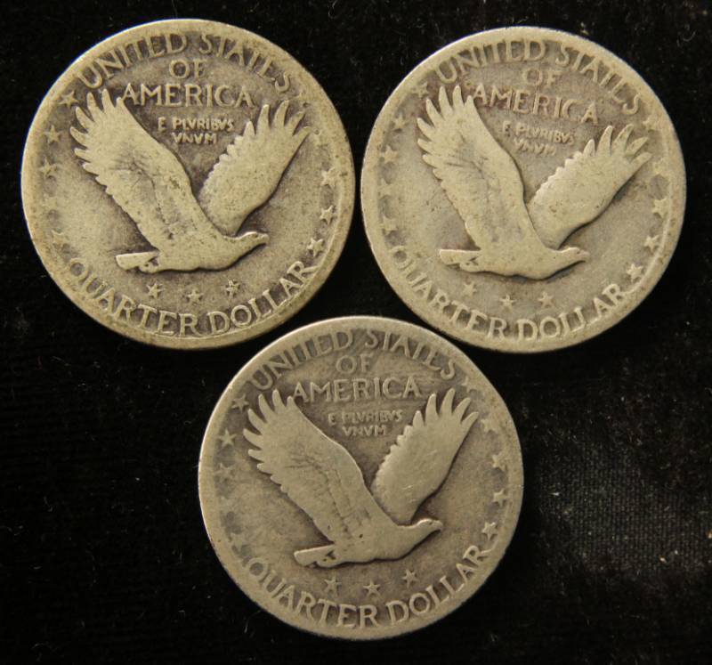 lot 65 image: (3) STANDING LIBERTY SILVER QUARTERS 1927 1929 1929-S