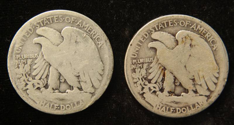 lot 67 image: (2) EARLY DATE WALKING LIBERTY HALF DOLLARS 1917-D OBV. & 1917-D REV.