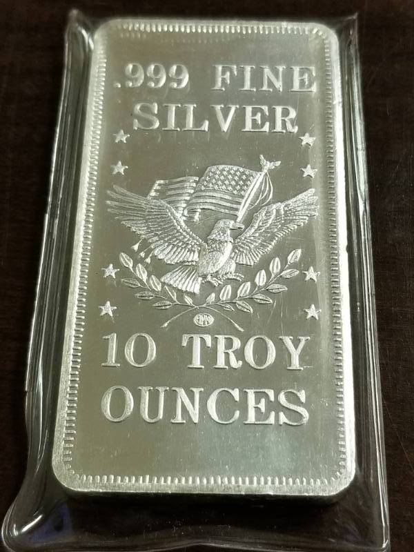 10 TROY Oz. .999 FINE SILVER BAR VINTAGE APM EAGLE FLAG IN