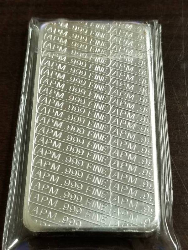lot 14 image: 10 TROY Oz. .999 FINE SILVER BAR VINTAGE APM EAGLE FLAG IN ORIGINAL PLASTIC