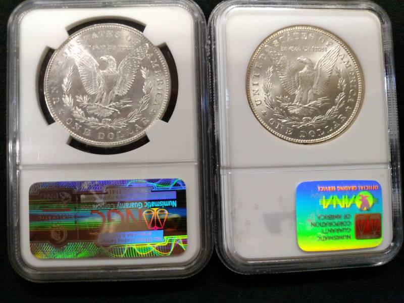 lot 7 image: 1884 NGC MS 63 & 1887 NGC MS 64 Mor...