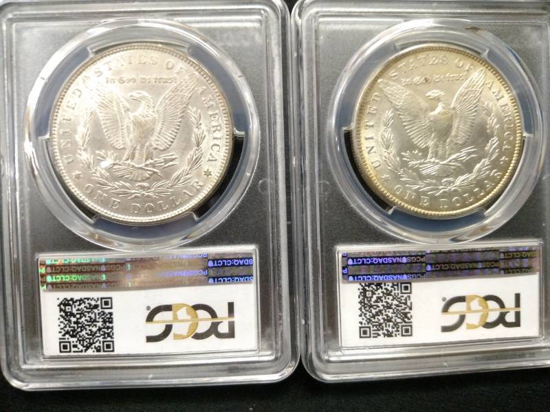 lot 8 image: 1887 PCGS AU 58 & 1888 PCGS AU 58 M...