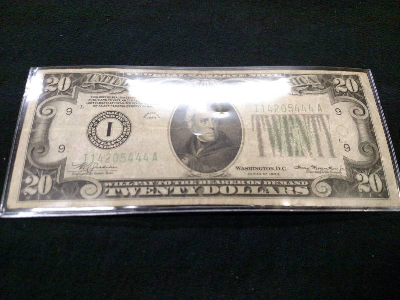 lot 48 image: 1934 Twenty Dollars Green Seal Note...
