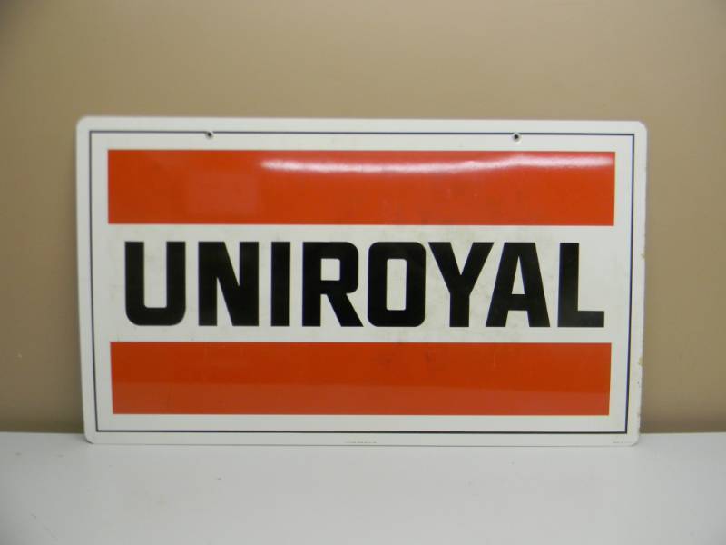 lot 2 image: VINTAGE 1983 MADE IN USA - UNIROYAL DOUBLE SIDED HEAVY METAL GAS STATION SIGN  - GOOD CONDITION FOR ITS AGE - APPROX 34 BY 20 - SEE PICTURES