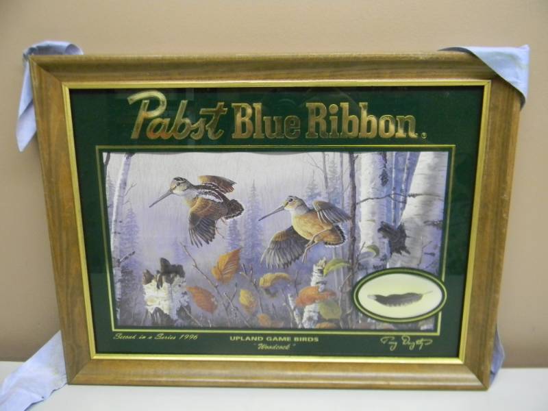 lot 32 image: VINTAGE 1996 PABST BLUE RIBBON BEER SECOND IN A SERIES (COMPLETE SET LOT 31-35) UPLAND GAME BIRD SERIES - WOODCOCK - APPROX 21 BY 16 - SEE PICTURES