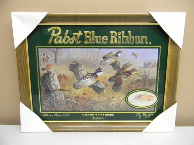 lot 35 image: VINTAGE 1997 PABST BLUE RIBBON BEER FIFTH IN A SERIES (COMPLETE SET LOT 31-35) UPLAND GAME BIRD SERIES - BOBWHITE - APPROX 21 BY 16 - SEE PICTURES