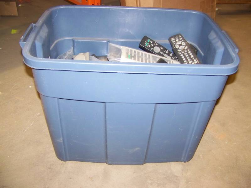 lot 17 image: (Plastic Bin) Miscellaneous Audio  Video Remote Controls