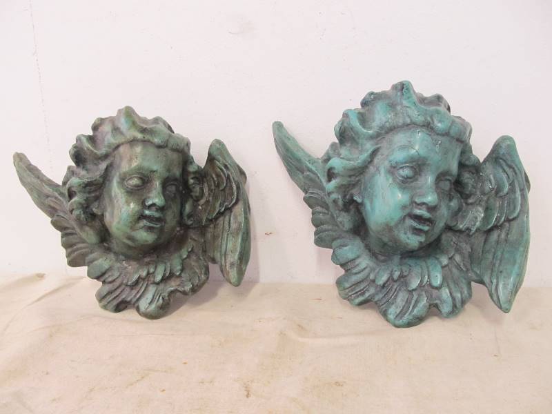 lot 9 image: Old Vintage Cast Metal Architectural Cherubs