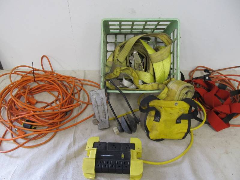lot 13 image: Lot of Heavy Duty Straps Extension Cords etc