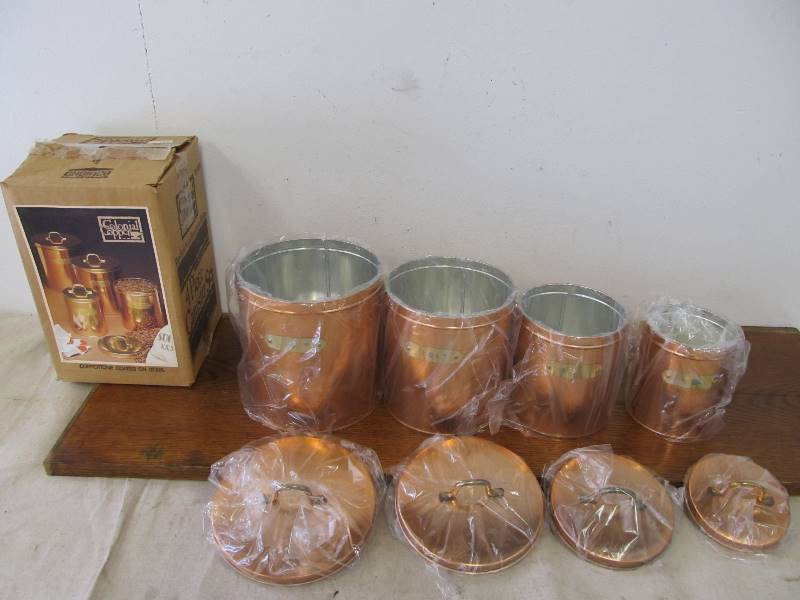 lot 16 image: NOS Vintage Brass Kitchen Canisters