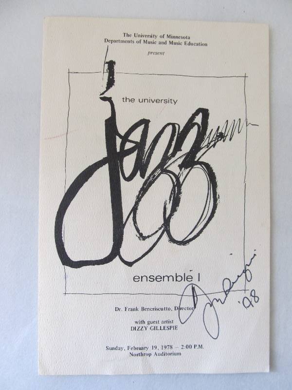 lot 18 image: Authentic DIZZY GILLESPIE Autographed Jazz Program
