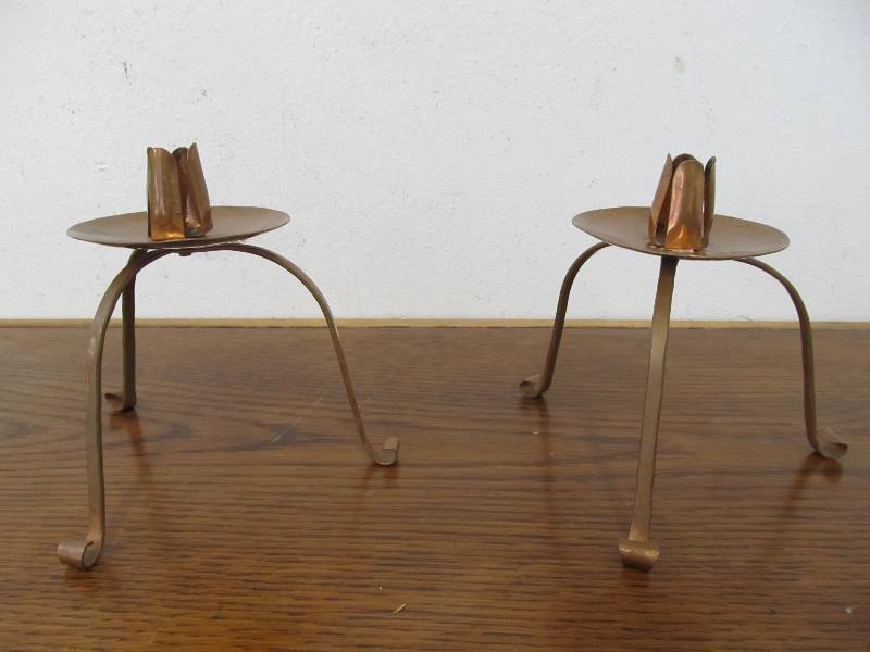 lot 25 image: Pair of Vintage Art Copper Candlestick Holders Signed