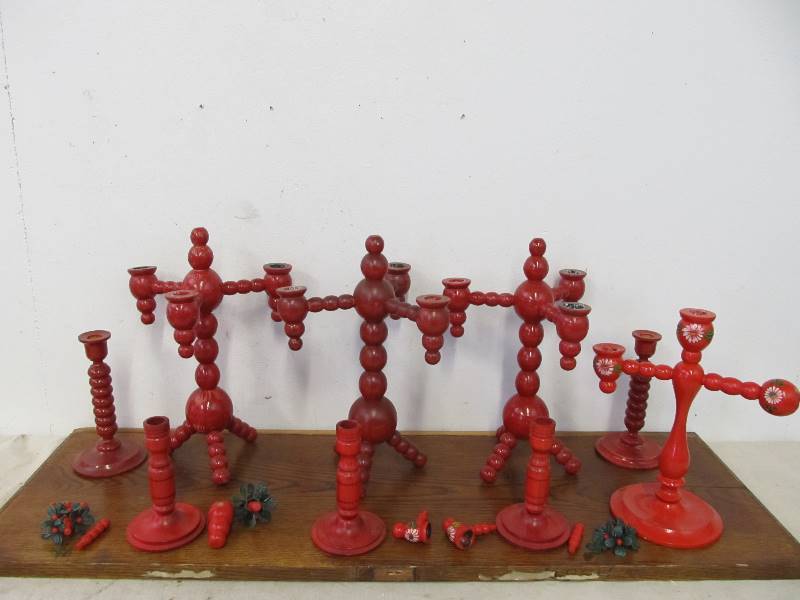 lot 49 image: Lot of Vintage Swedish Wooden Candle Stands
