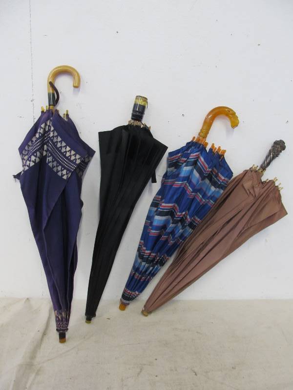 lot 50 image: GREAT Lot of Vintage Umbrellas - Sterling Silver & Bakelite Handles