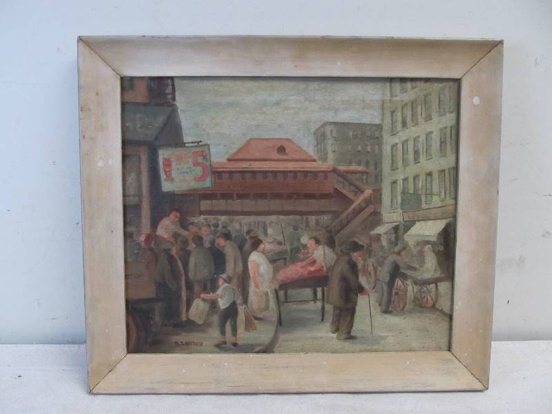 lot 86 image: Original Signed Antique ASHCAN SCHOOL Greenwich Village Painting