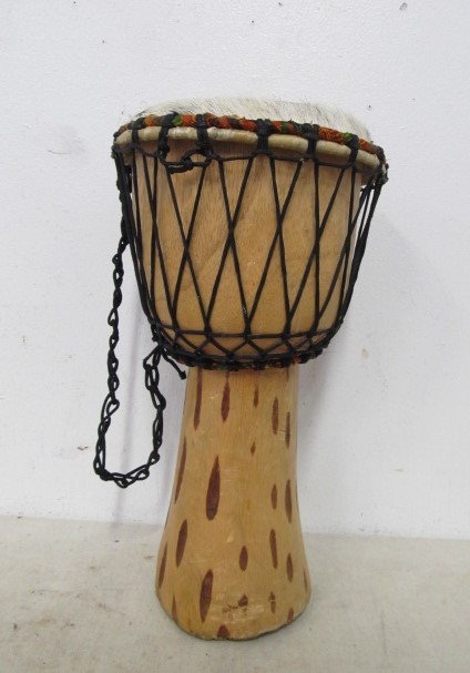 lot 151 image: Vintage Hand Carved Wood & Animal Hide Drum