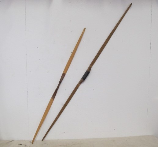 lot 159 image: 2 Vintage Wooden ArcheryHunting Bows