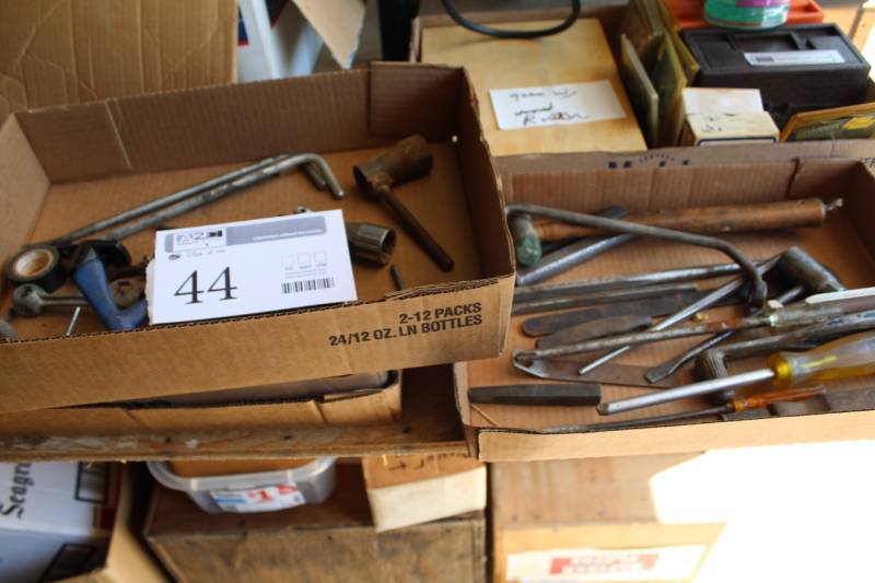 lot 44 image: Lot of (2) Boxes of Hand Tools, Hardware