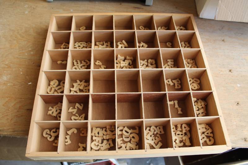 lot 46 image: Wood Organizer Box w Wood Letters