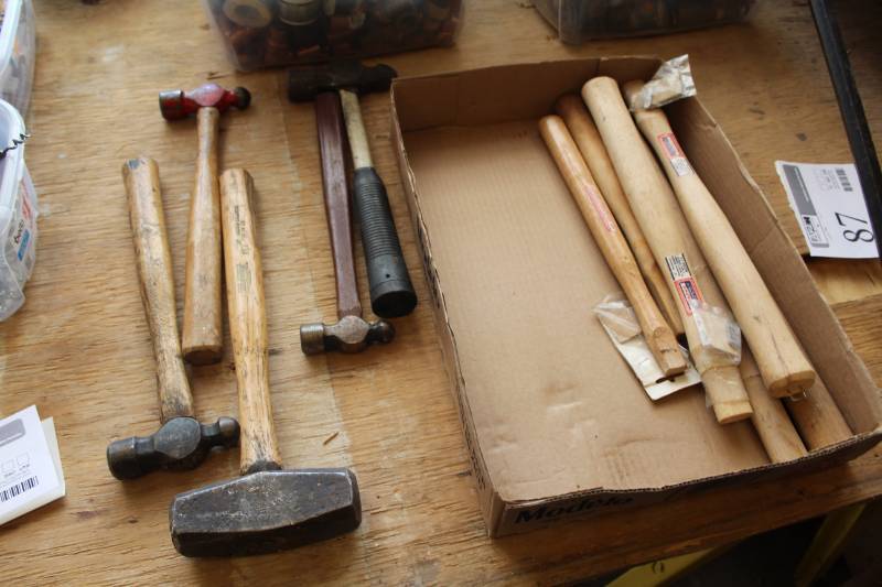 lot 98 image: Lot of (10) Hand Tools - 5) Hammers, 5) Replacement Handles