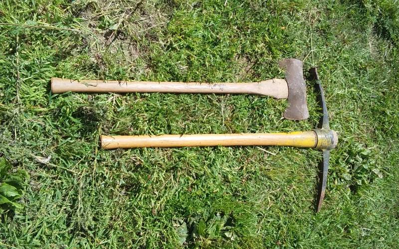 lot 10 image: Long Handle Axe & Pick Axe