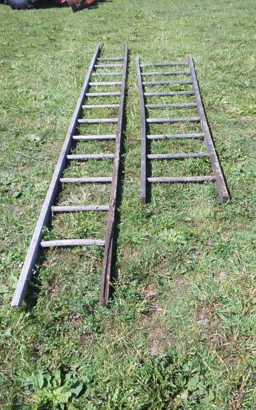 lot 11 image: 2-Old Wood Ladders (14 Ft & 9-12)