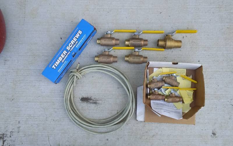 lot 17 image: Brass Valves, Electrical Wire, Box-10 Timber Screws